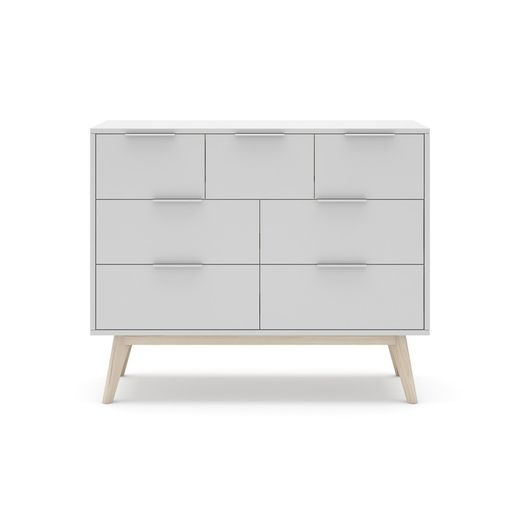 Pine chest of drawers in white and natural color, 120 x 40 x 83 cm | Campus