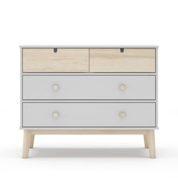 Pine chest of drawers in white and natural, 100 x 40 x 81 cm | Stephanie