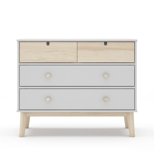 Pine chest of drawers in white and natural, 100 x 40 x 81 cm | Stephanie