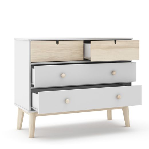 Pine chest of drawers in white and natural, 100 x 40 x 81 cm | Stephanie