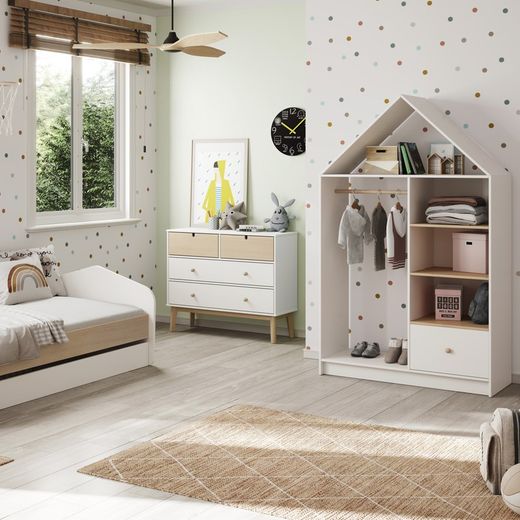 Pine chest of drawers in white and natural, 100 x 40 x 81 cm | Stephanie