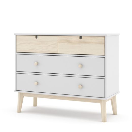 Pine chest of drawers in white and natural, 100 x 40 x 81 cm | Stephanie