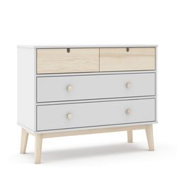 Pine chest of drawers in white and natural, 100 x 40 x 81 cm | Stephanie