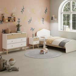 Pine chest of drawers in white and natural, 100 x 40 x 81 cm | Stephanie