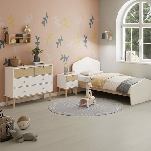 Pine chest of drawers in white and natural, 100 x 40 x 81 cm | Stephanie