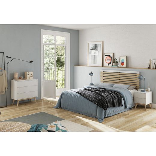 White and natural pine chest of drawers, 80 x 40 x 83 cm | Campus