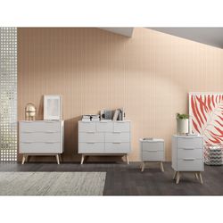 White and natural pine chest of drawers, 80 x 40 x 83 cm | Campus