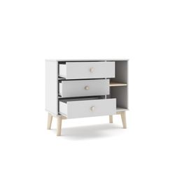 Pine chest of drawers in white and natural, 90 x 40 x 81 cm | Esteban