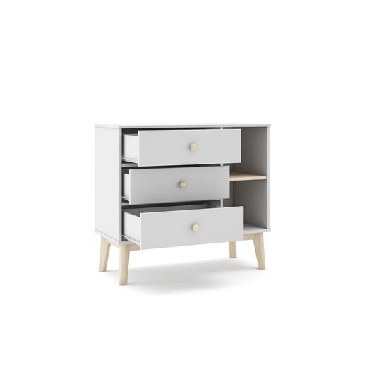 Pine chest of drawers in white and natural, 90 x 40 x 81 cm | Esteban