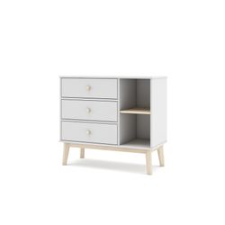 Pine chest of drawers in white and natural, 90 x 40 x 81 cm | Esteban