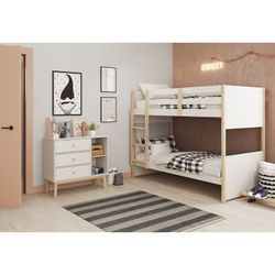 Pine chest of drawers in white and natural, 90 x 40 x 81 cm | Esteban