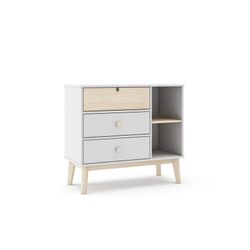 Pine chest of drawers in white and natural, 90 x 40 x 81 cm | Stephanie