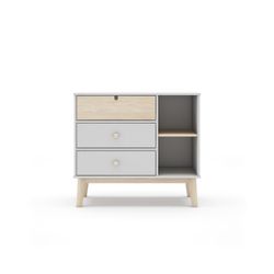 Pine chest of drawers in white and natural, 90 x 40 x 81 cm | Stephanie