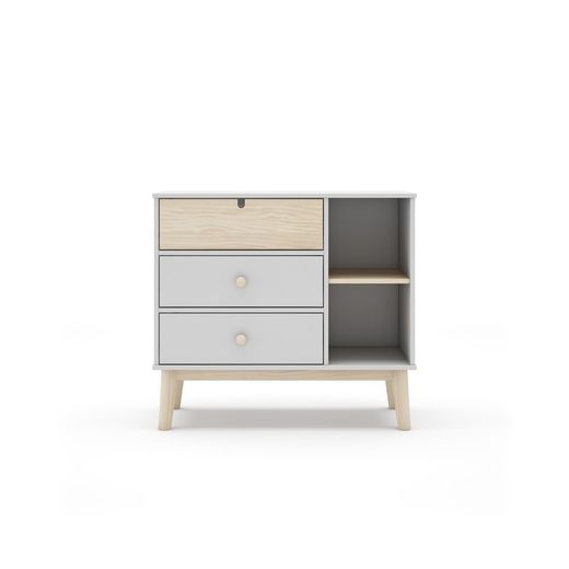 Pine chest of drawers in white and natural, 90 x 40 x 81 cm | Stephanie