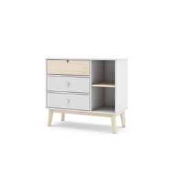 Pine chest of drawers in white and natural, 90 x 40 x 81 cm | Stephanie