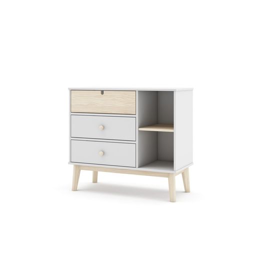 Pine chest of drawers in white and natural, 90 x 40 x 81 cm | Stephanie