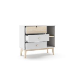 Pine chest of drawers in white and natural, 90 x 40 x 81 cm | Stephanie