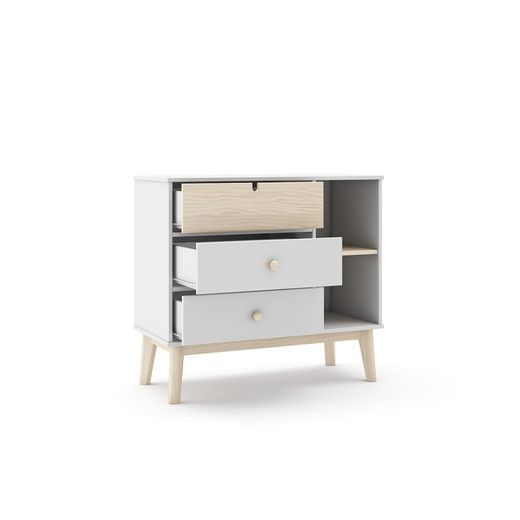 Pine chest of drawers in white and natural, 90 x 40 x 81 cm | Stephanie
