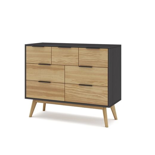 Commode en pin naturel et noir, 120 x 40 x 83 cm | lavis