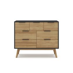 Commode en pin naturel et noir, 120 x 40 x 83 cm | lavis