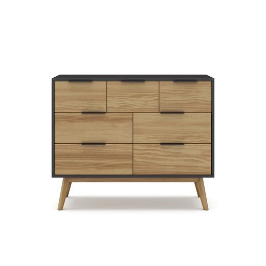 Commode en pin naturel et noir, 120 x 40 x 83 cm | lavis