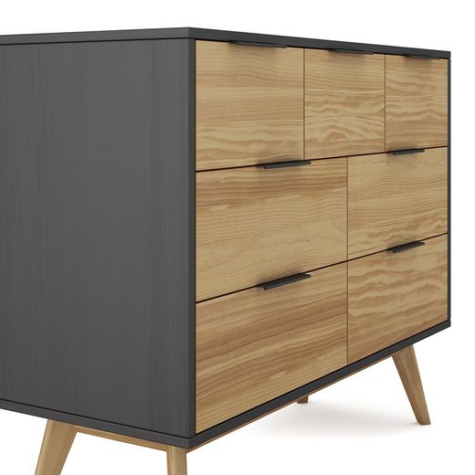 Commode en pin naturel et noir, 120 x 40 x 83 cm | lavis