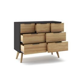 Commode en pin naturel et noir, 120 x 40 x 83 cm | lavis