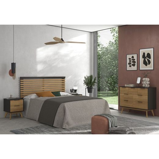 Commode en pin naturel et noir, 120 x 40 x 83 cm | lavis