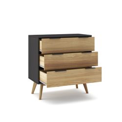 Cassettiera in pino naturale e nero, 80 x 40 x 83 cm | lavis