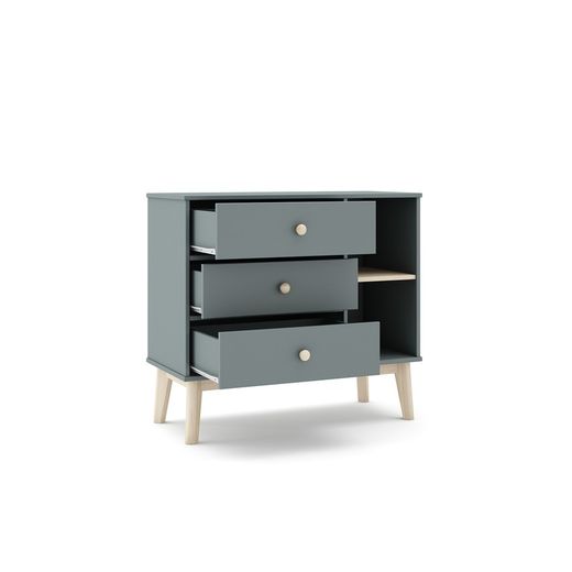Pine chest of drawers in green and natural, 90 x 40 x 81 cm | Esteban