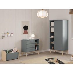 Pine chest of drawers in green and natural, 90 x 40 x 81 cm | Esteban