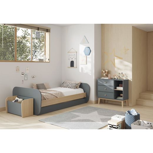 Pine chest of drawers in green and natural, 90 x 40 x 81 cm | Esteban