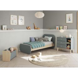 Pine chest of drawers in green and natural, 90 x 40 x 81 cm | Esteban