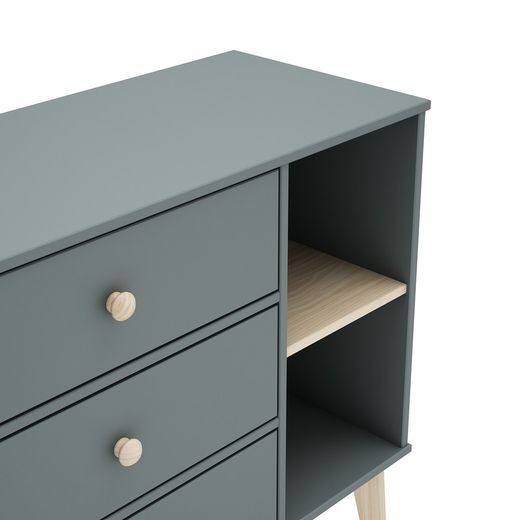 Pine chest of drawers in green and natural, 90 x 40 x 81 cm | Esteban