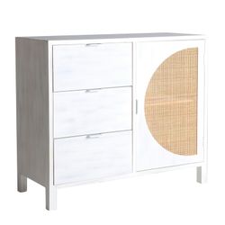 Cómoda em pinho branco e natural e rotim, 90 x 40 x 80 cm | Zemne