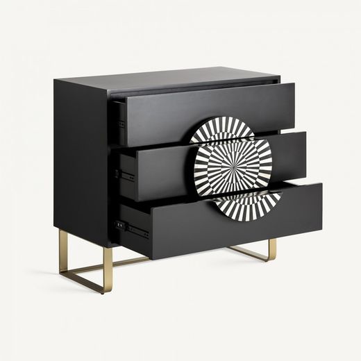 Gatsby Iron συρταριέρα σε μαύρο/λευκό, 90 x 45 x 86 cm
