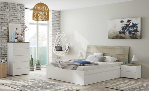 White and natural wood bedroom Oikos, 5 pieces