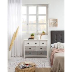 Chambre à coucher, tête de lit, 2 tables de chevet avec 2 tiroirs et commode | romantique