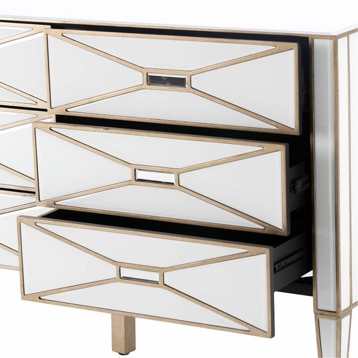 Chest of drawers in white mirror, 134x46x82 cm