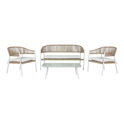 Zestaw foteli ogrodowych z syntetycznego rattanu i aluminium w kolorze białym i naturalnym, 126 x 63 x 67 cm | Strona morska