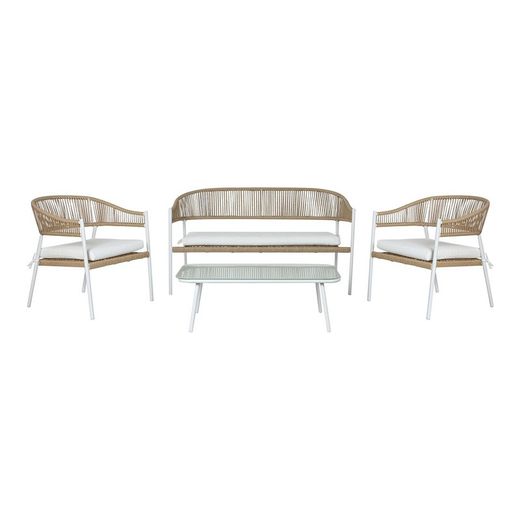 Zestaw foteli ogrodowych z syntetycznego rattanu i aluminium w kolorze białym i naturalnym, 126 x 63 x 67 cm | Strona morska