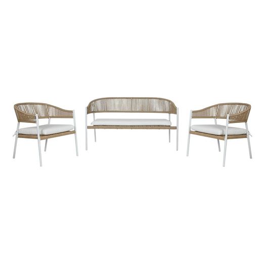 Zestaw foteli ogrodowych z syntetycznego rattanu i aluminium w kolorze białym i naturalnym, 126 x 63 x 67 cm | Strona morska