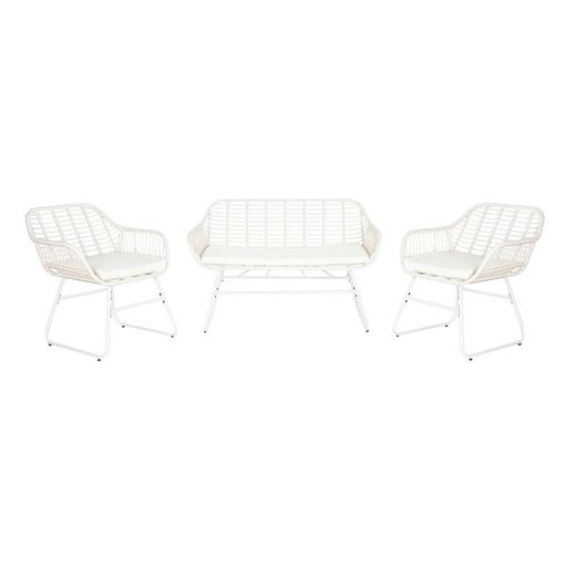 Set of synthetic rattan and metal garden armchairs in white, 124 x 74 x 84 cm | Sea Side