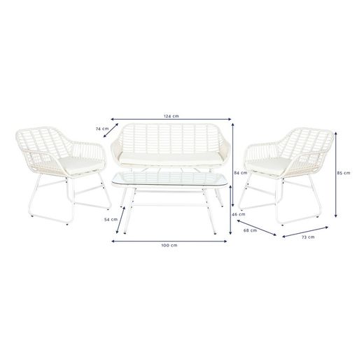 Set of synthetic rattan and metal garden armchairs in white, 124 x 74 x 84 cm | Sea Side