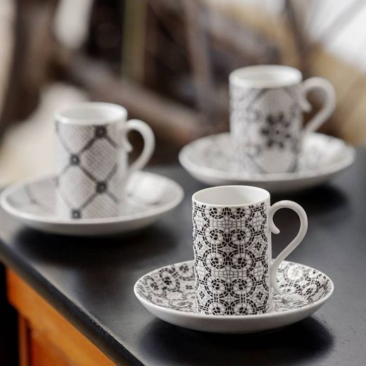 Black and white porcelain coffee set, 17 x 17 x 17 cm | Portuguese Road