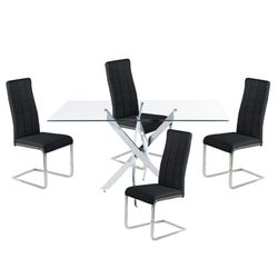 Conjunto de Comedor, 1 mesa de comedor rectangular de cristal templadoy 4 sillas | Thunder - Comet