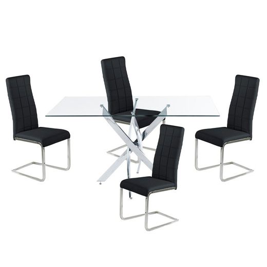 Eetset, 1 rechthoekige eettafel en 4 stoelen | Donder-Komeet