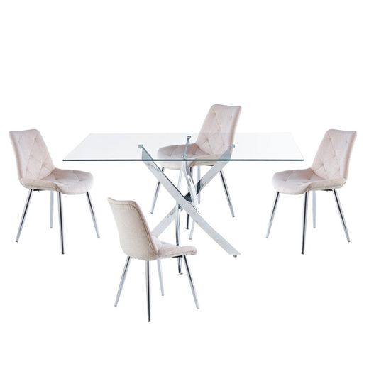 Eetset, 1 rechthoekige eettafel en 4 stoelen | Donder-Marlene
