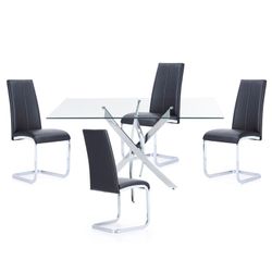 Essgruppe, 1 rechteckiger Esstisch und 4 Stühle | Donnerlächeln