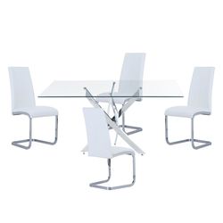 Essgruppe, 1 rechteckiger Esstisch und 4 Stühle | Donnerlächeln